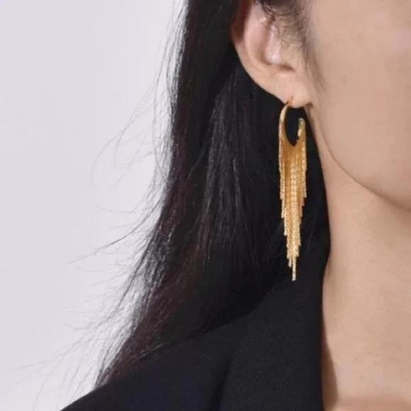 18K Gold plated tassels dangle Earrings, beautiful Earrings, cute Earrings. - Picture 3 of 3